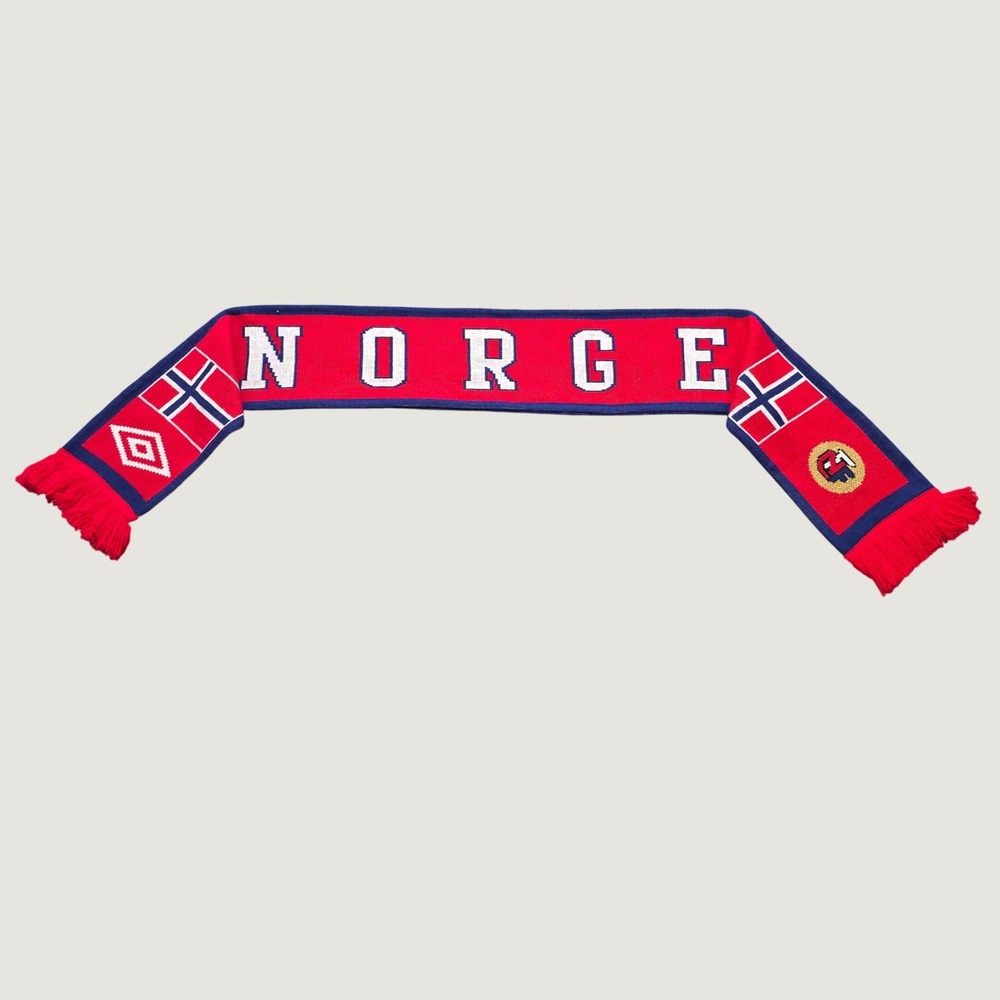 Umbro Norway Norge National Football Team Scarf Red Navy Blue Knit Fringed